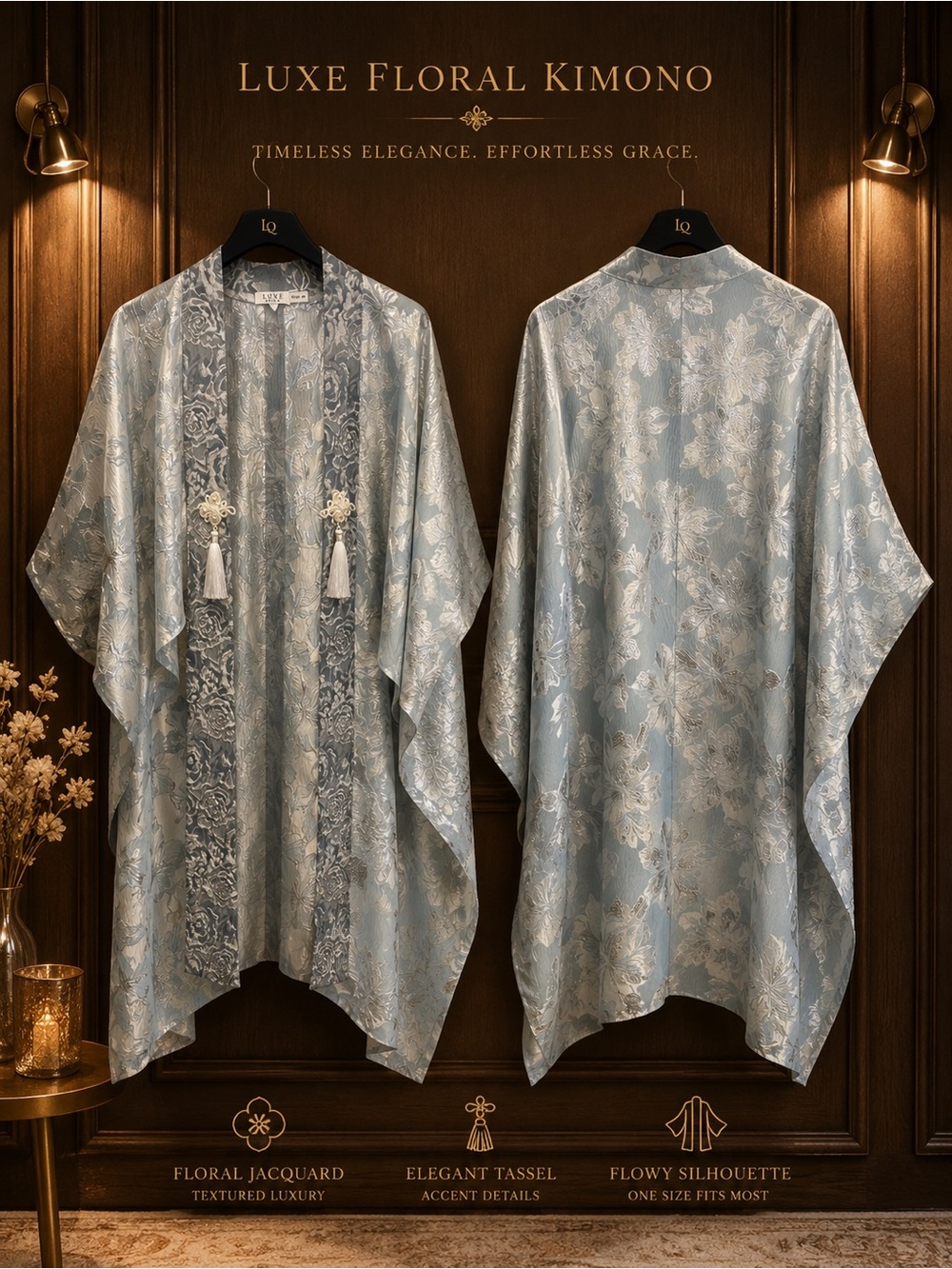 Luxe Floral Kimono Jacket - Light Blue